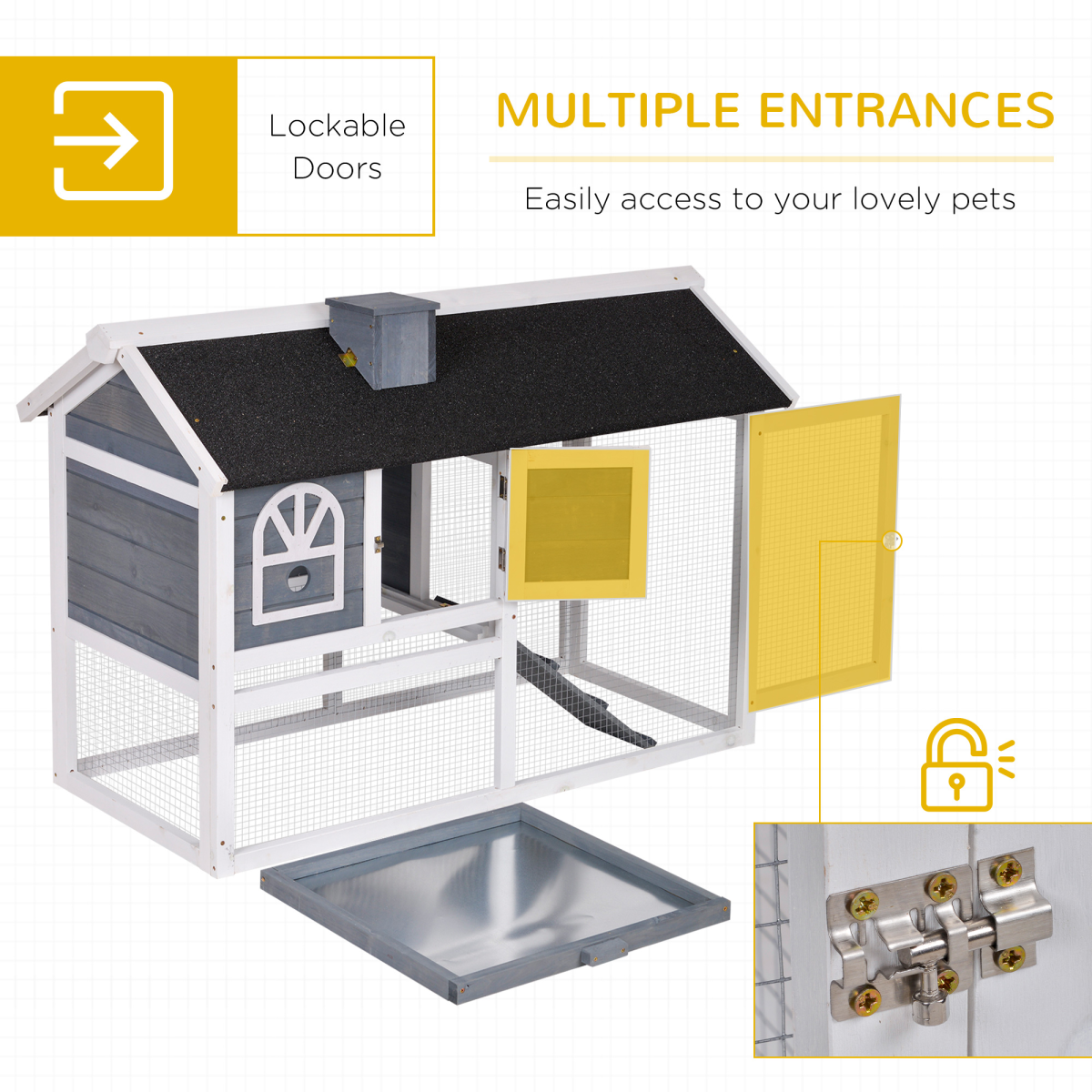 Rabbit Hutch Wood Bunny Cage for Outdoor Indoor with Pull Out Tray Run Box Ramp