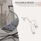 Outsunny PE Rattan Hanging Swing Chair with Stand & Cup Holder, Grey