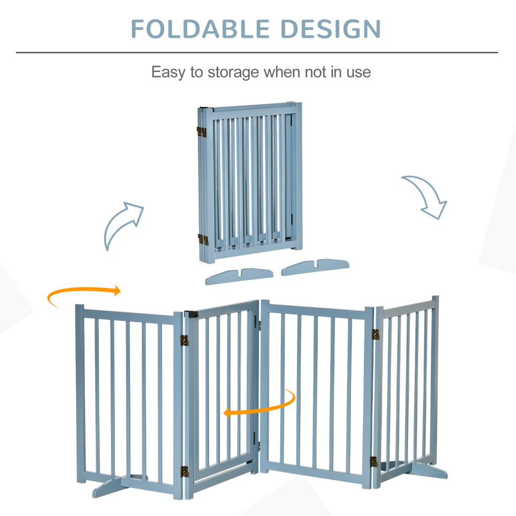 Wooden Foldable Dog Safety Barrier with 4 Panels for Small&Medium Dogs Blue Grey