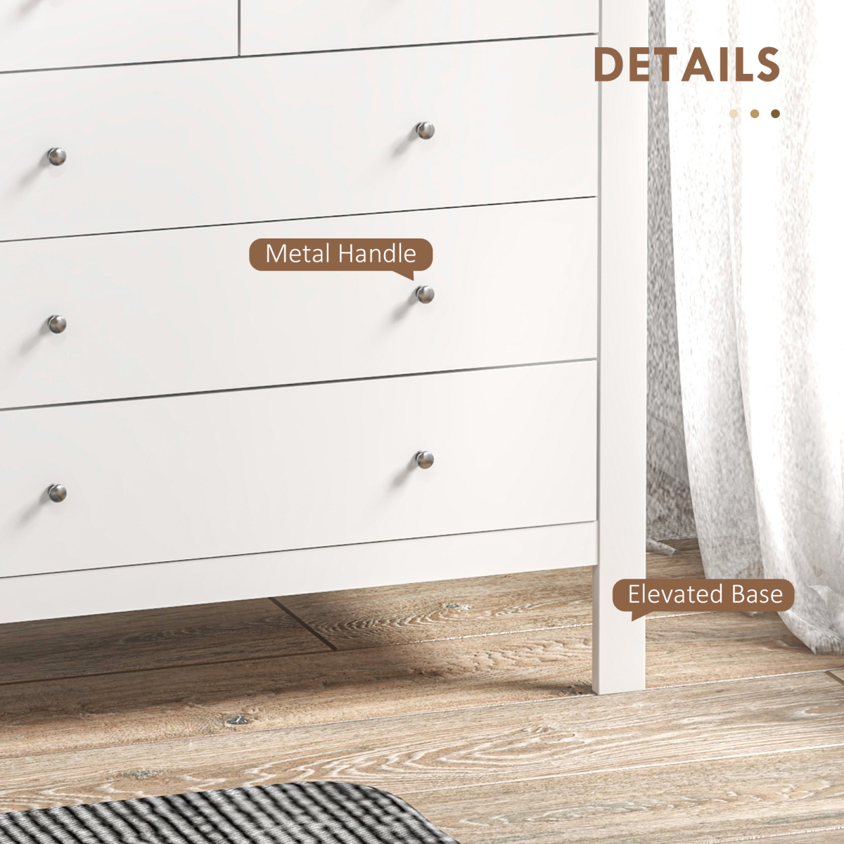 Modern Chest of Drawers, 5 Drawer Storage Cabinet White
