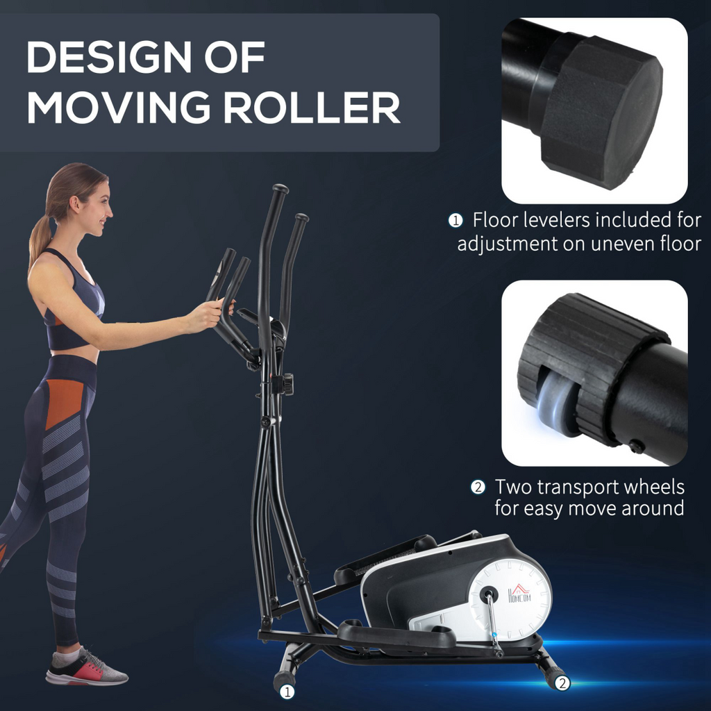 Elliptical Cross Trainer with Adjustable Resistance, LCD Monitor, Wheels
