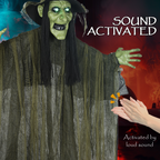 Voice-Activated Hanging Halloween Witch — Green