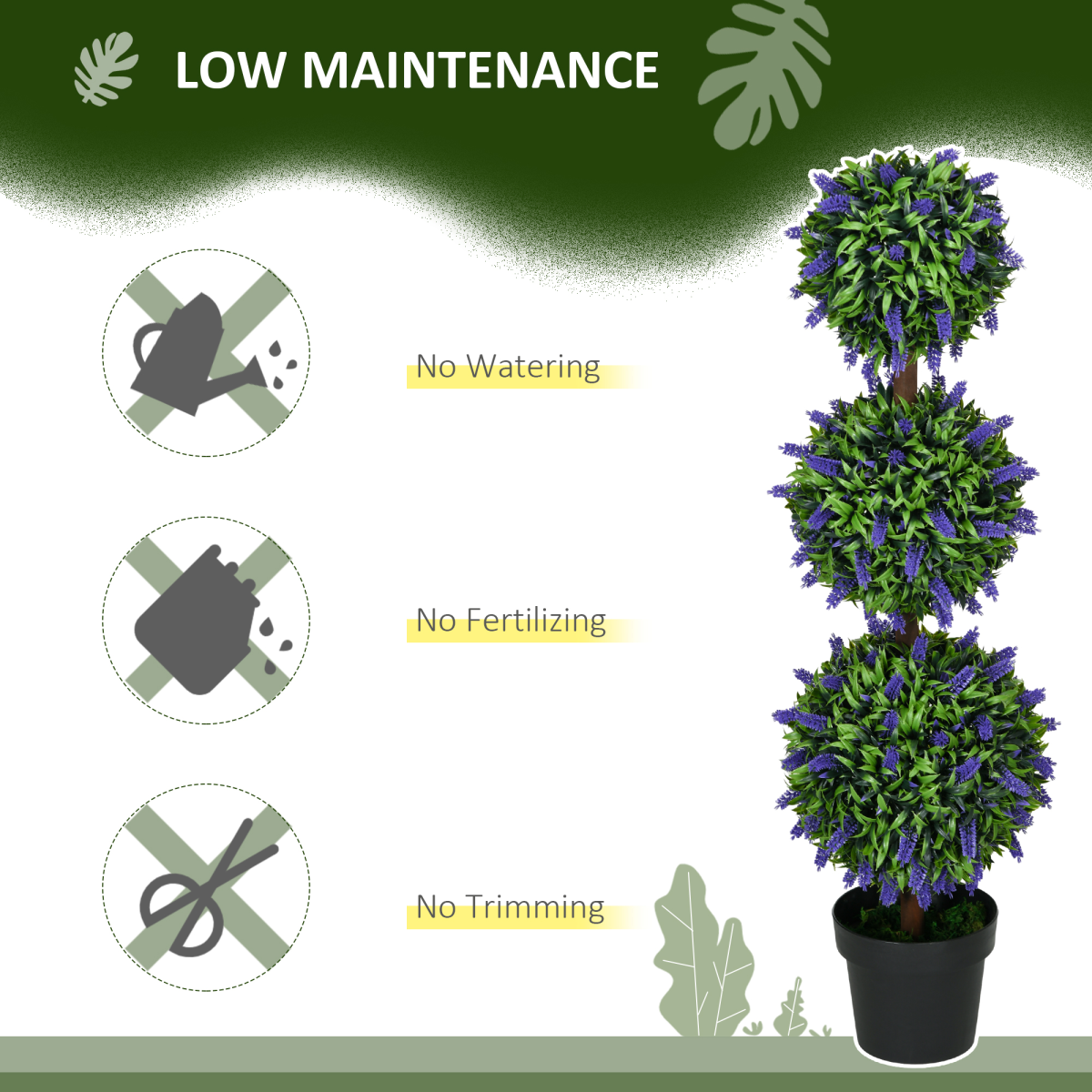 Set of 2 Potted Artificial Plants Ball Tree with Lavender Flowers, 110cm