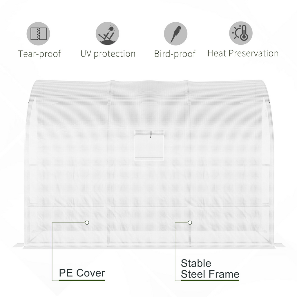 300 x 150 x 213 Plant Greenhouse Garden Nursery w/ Cover Window, White