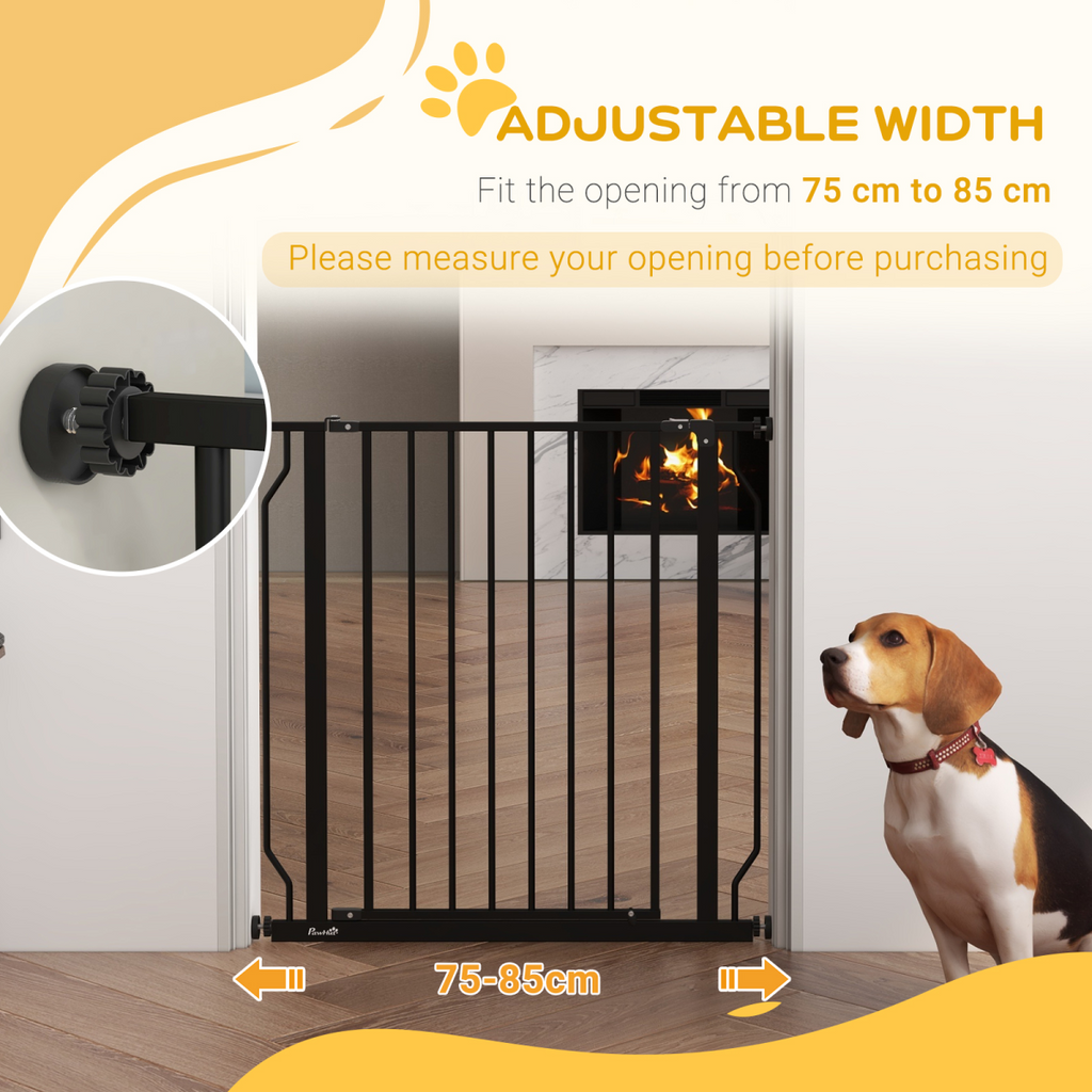 PawHut Dog Gate Wide Stair Gate w/ Door Pressure Fit, 75-85W cm, Black