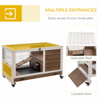 PawHut Wood Indoor Rabbit Hutch Elevated 2-Floor Guineas Pigs Cage with Wheels and with openable Roof