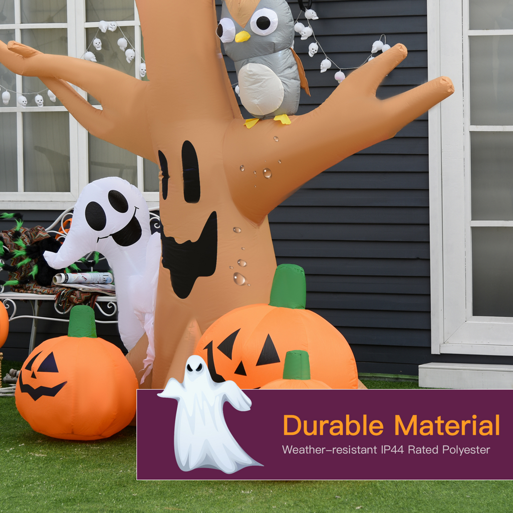 LED Inflatable Halloween Tree with Ghost, Pumpkins & Owl — 240cm