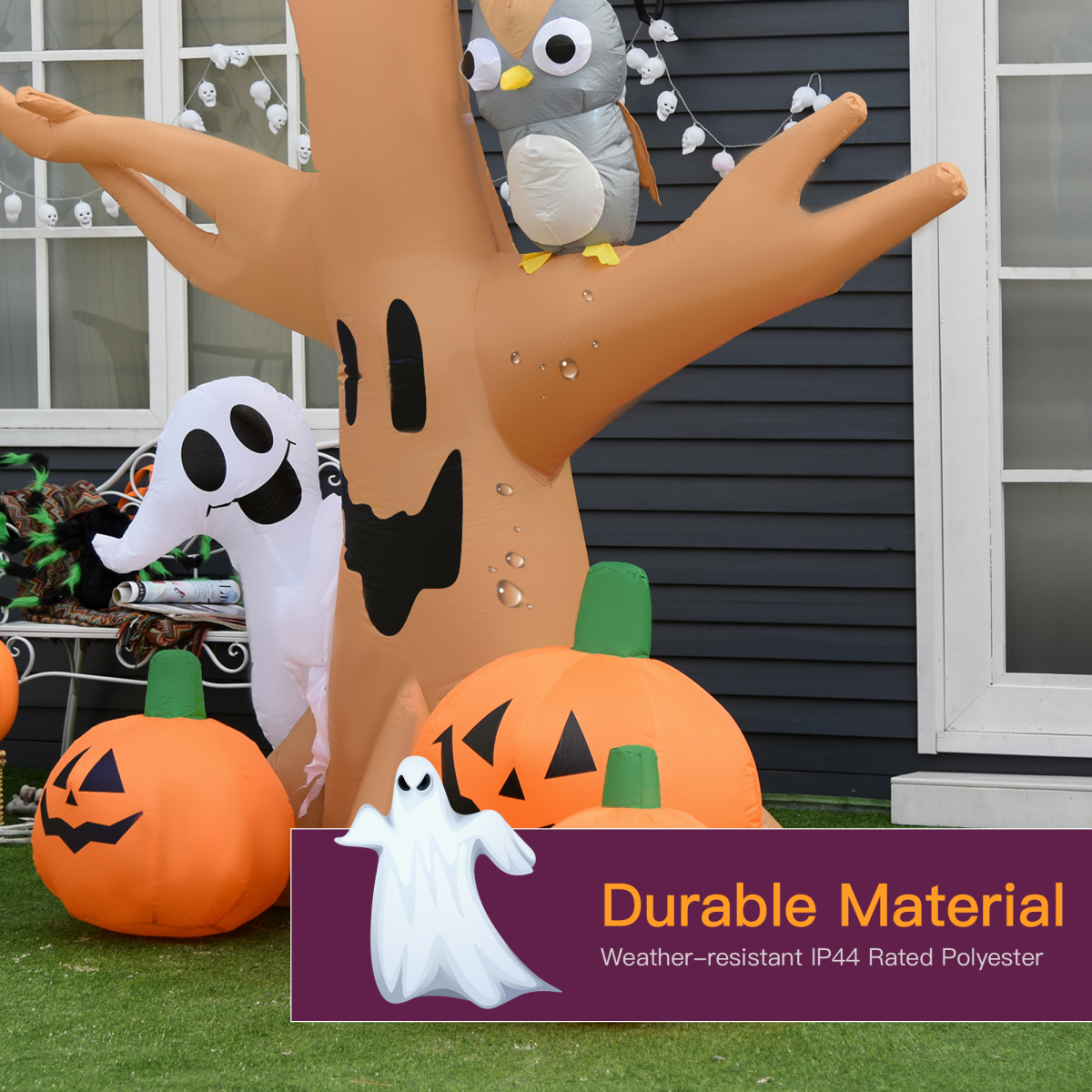 LED Inflatable Halloween Tree with Ghost, Pumpkins & Owl — 240cm