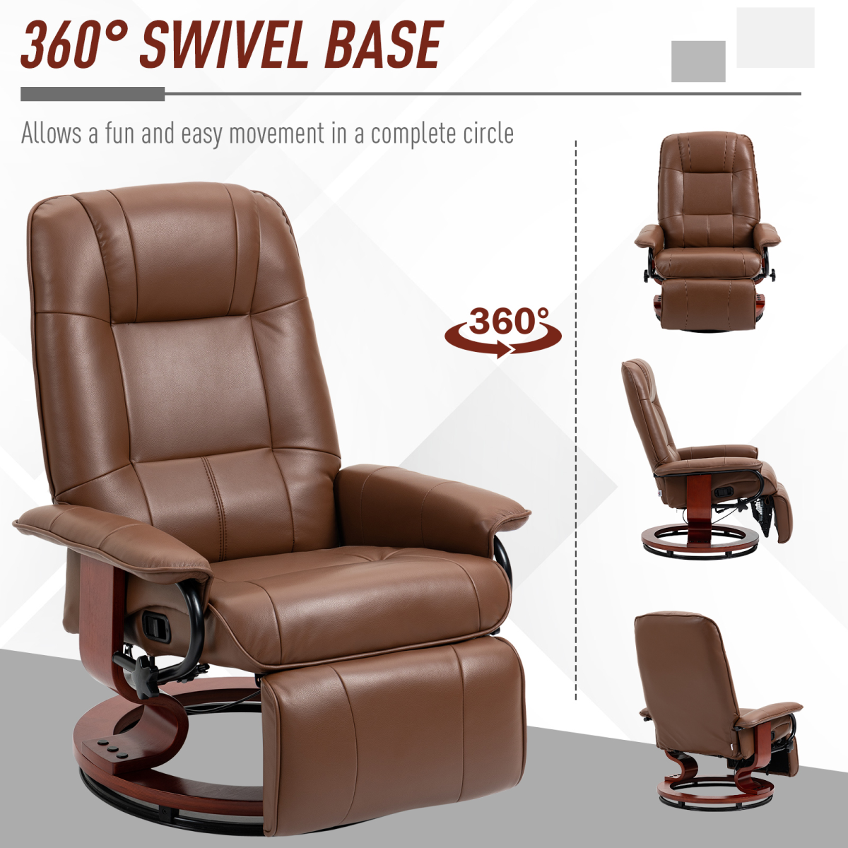 Ergonomic Office Recliner Sofa Chair PU Leather Armchair Lounger Brown