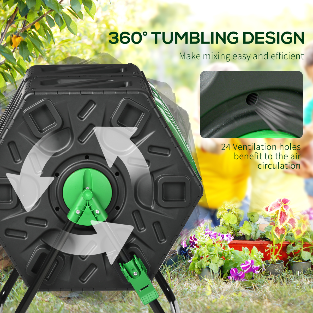 Outsunny 130L Compost Bin Dual Chamber Rotating Composter with Ventilation Holes