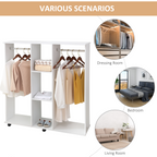 Mobile Double Open Wardrobe with Clothes Hanging Rail Colthing White