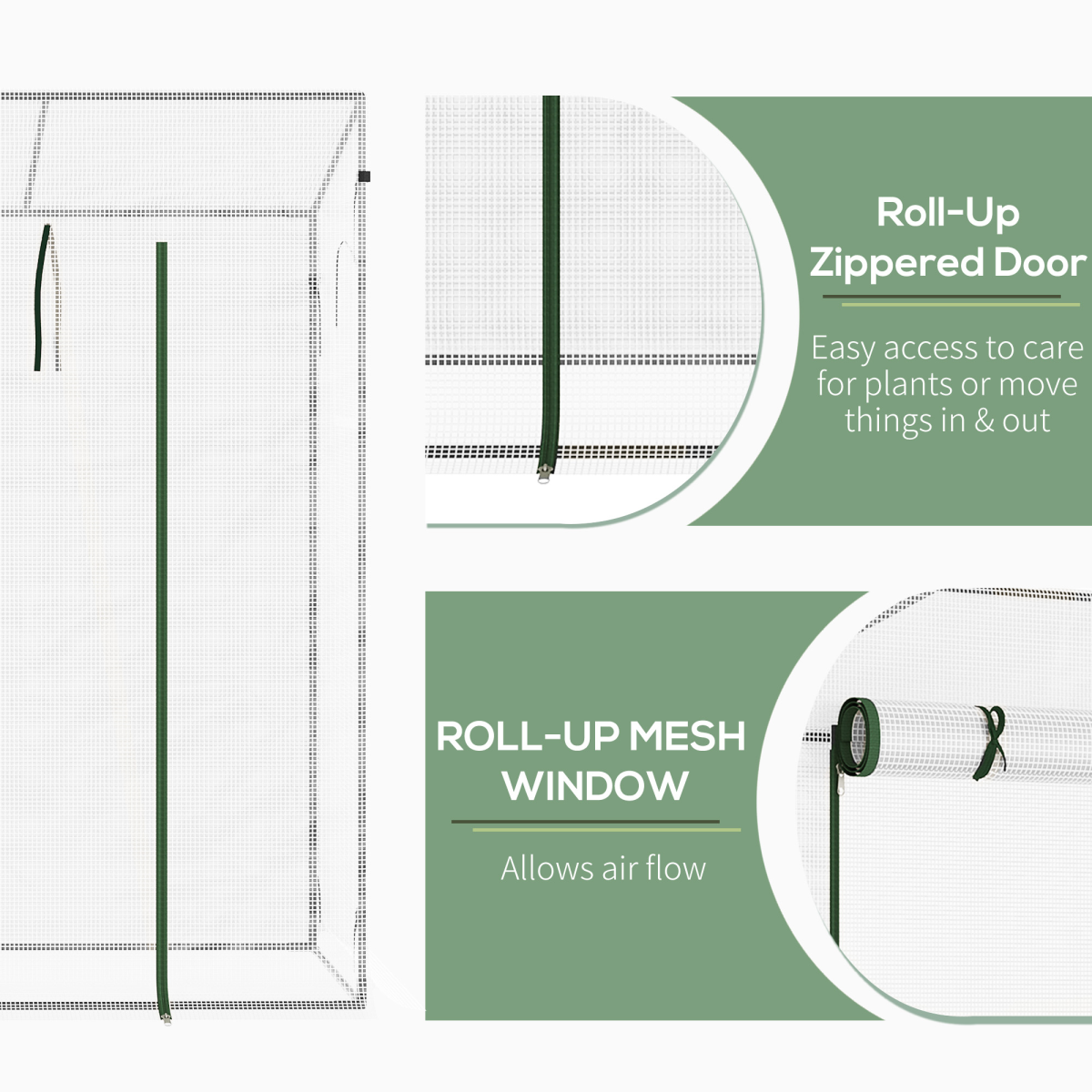 Outsunny 200x76x168cm Walk-in Garden Greenhouse Plant Warm House with Roll Up Door