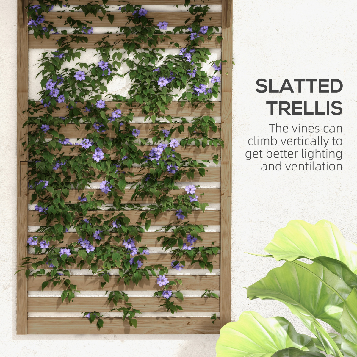 Outsunny Wall Mounted Plant Stands Set of 2 with Shelves and Slatted Trellis