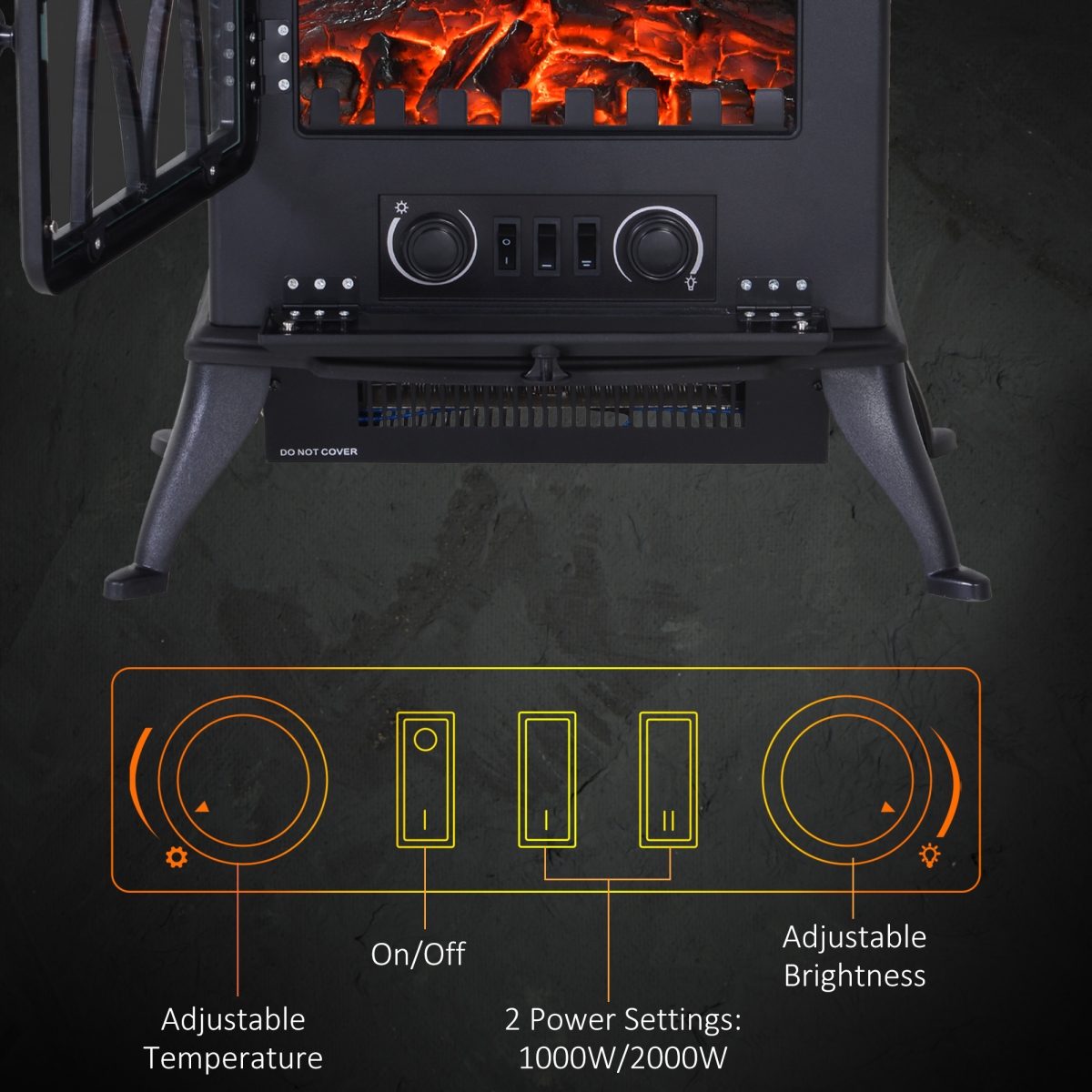 HOMCOM 1850W Freestanding Electric Fireplace – Black