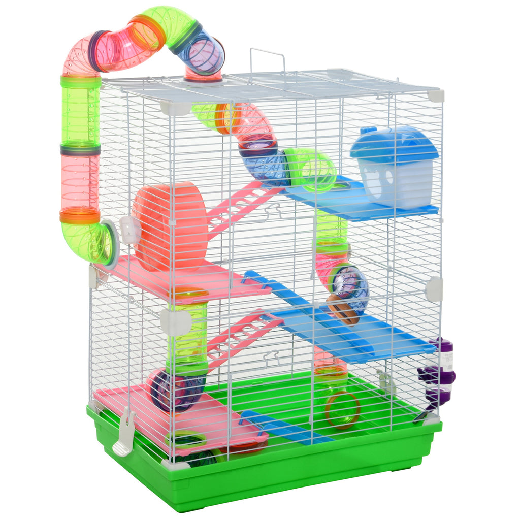5 Tier Hamster Cage Carrier Habitat Small Animal House with Exercise Wheels Tunnel
