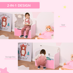 Kids Wooden Toy Box Children Storage Chest Bench Organiser Bedroom Pink