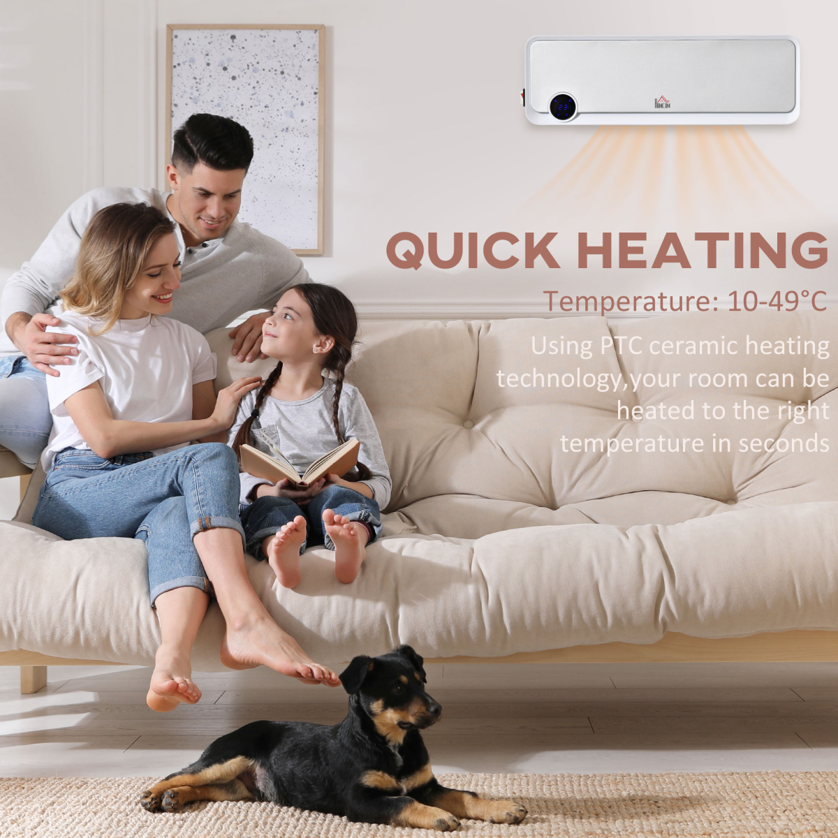 Wall Mounted Downflow Ceramic Heater with 12h Timer, Remote