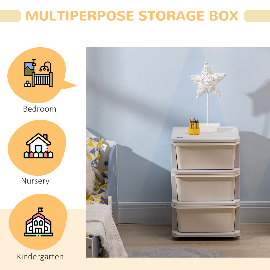 Kids Storage Unit with Three Drawers Three-Tier Chest Vertical Dresser
