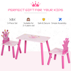 3 Pcs Kids Princess & Crown Chair Table Set Home Furniture 2-4 Yrs Pink