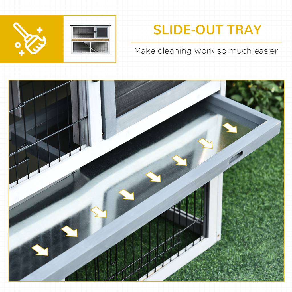 Rabbit Hutch and Run with Removable Tray Openable Top for Indoors & Outdoors Grey
