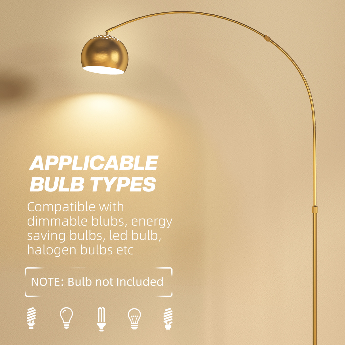 Arc Floor Lamp for Living Room, Free Standing Tall Lamp, Gold Tone