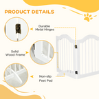 Three-Panel Freestanding Wooden Dog Gate with Support Feet