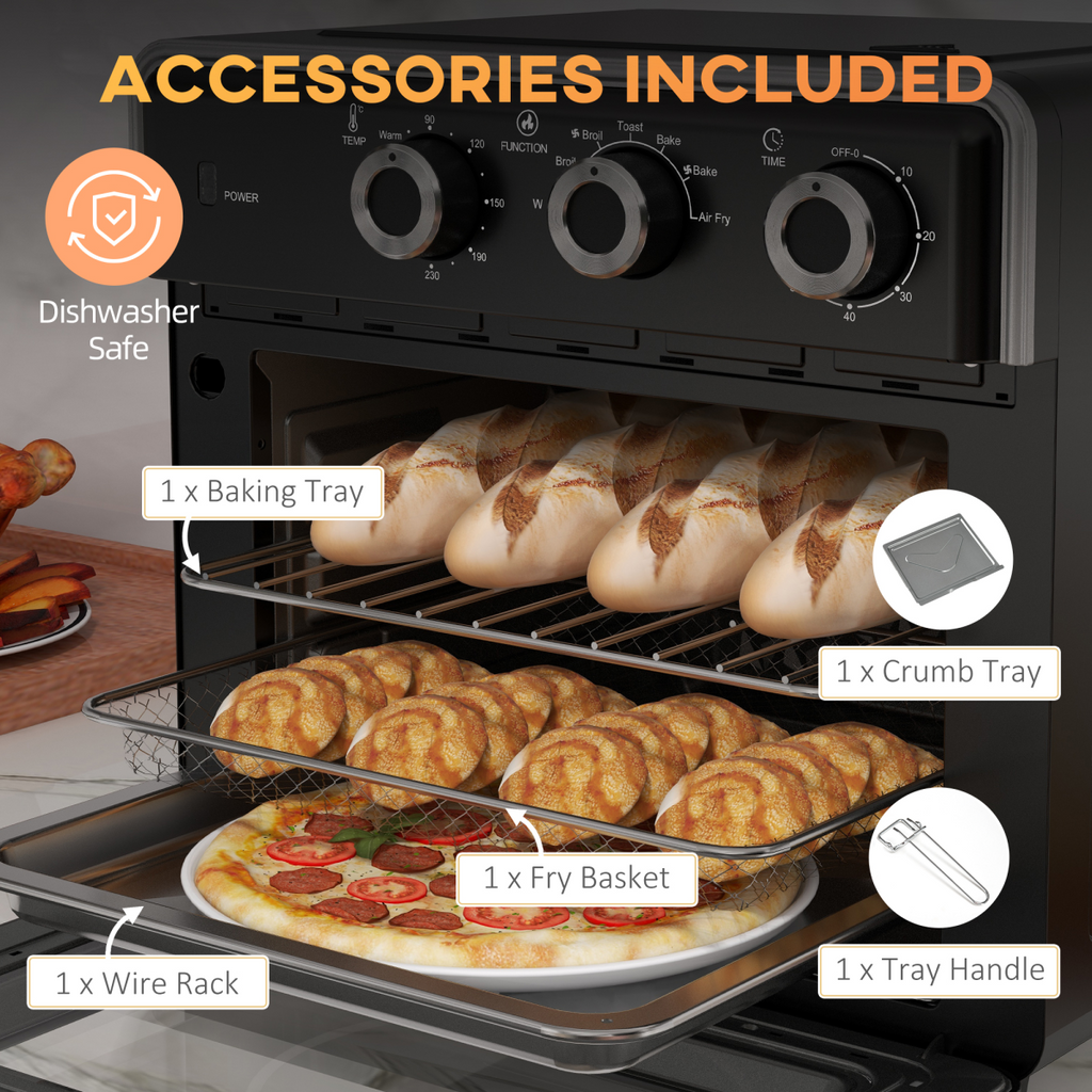 HOMCOM Air Fryer Oven 20L Mini Oven Countertop Convection Oven 1400W Black