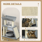 Cat Tree Tower for Indoor Cats w/ Scratching Posts, Pad, Light Grey, Toy Ball