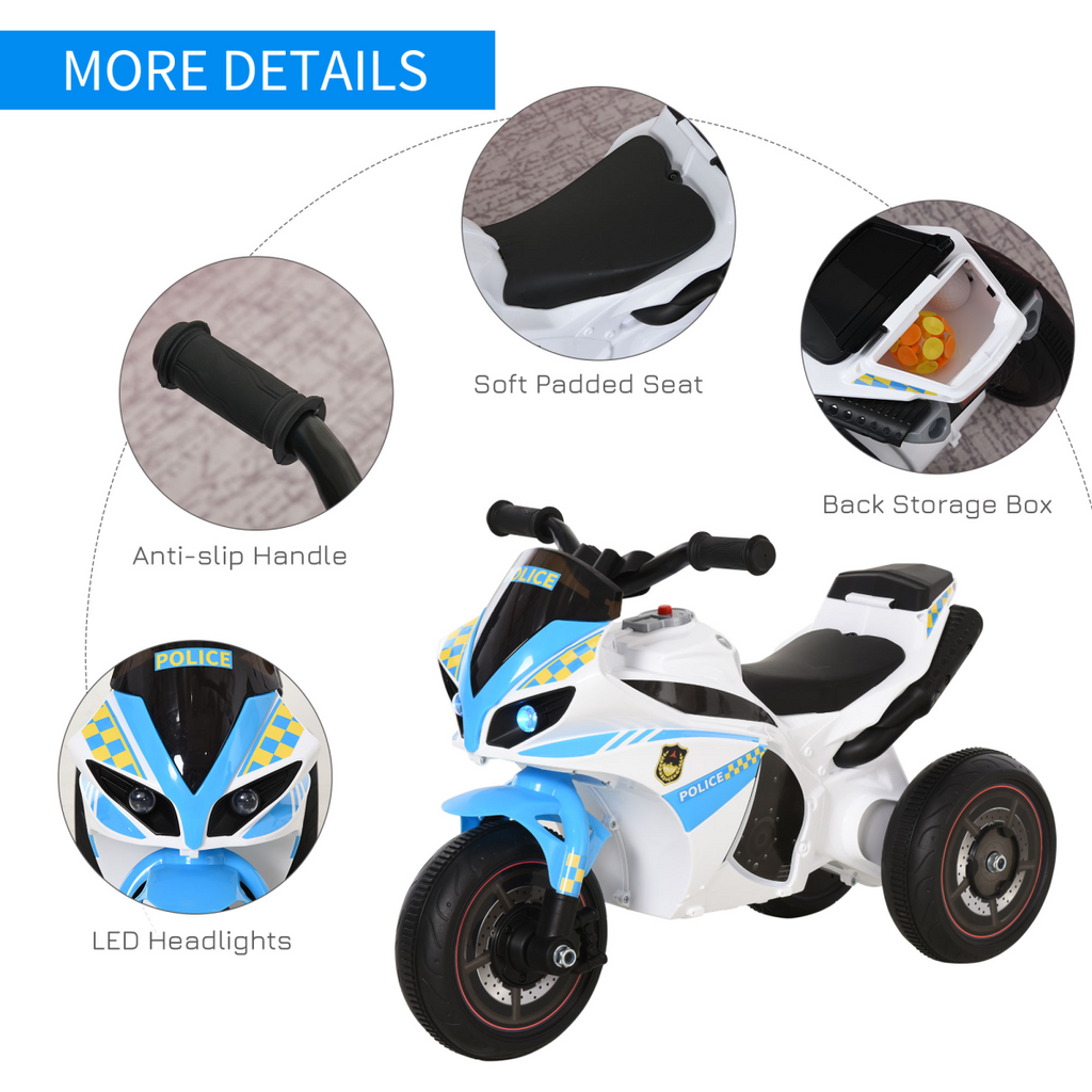 Kids Ride-On Police Bike 3-Wheel Vehicle with Music Lights 18-36 Mths