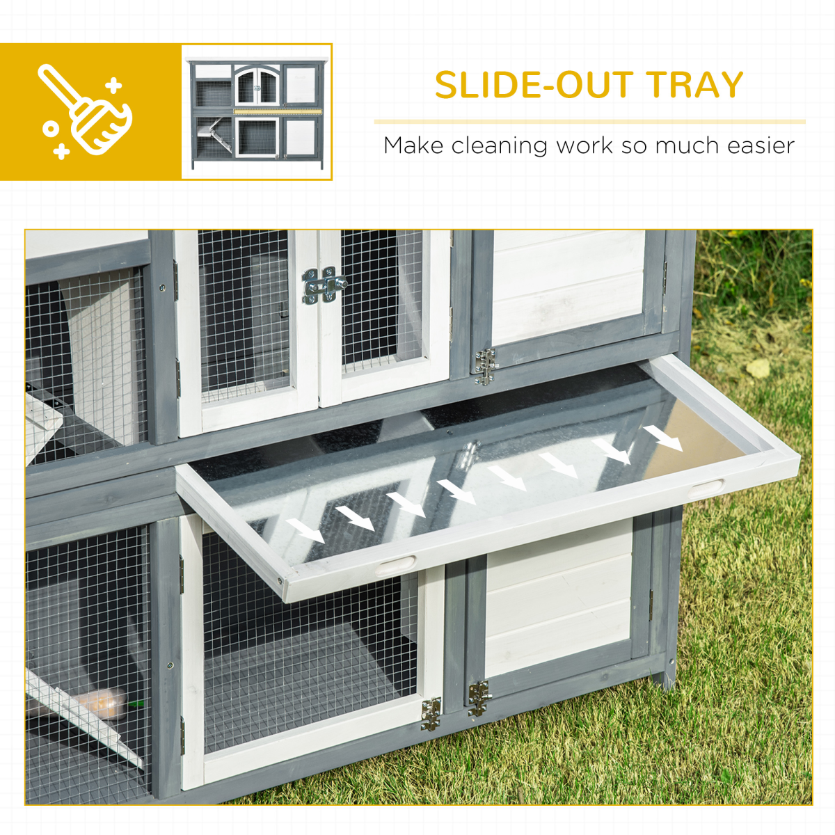 Two-Tier Wooden Rabbit Hutch Bunny Run with Openable Roof, Slide-Out Tray, Ramp
