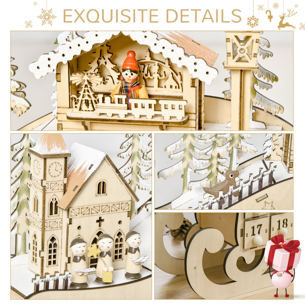 Christmas Advent Calendar 2021 Light Up Wooden Sleigh Countdown Natural