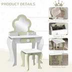 ZONEKIZ Kids Vanity Table Set, Beauty Flower Design, for Ages 3-6 Years - White