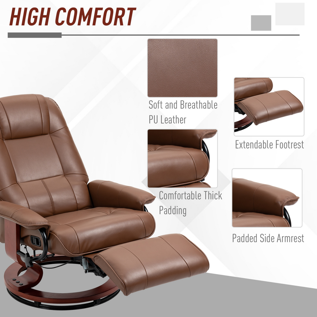 Ergonomic Office Recliner Sofa Chair PU Leather Armchair Lounger Brown
