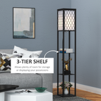 Shelf Floor Lamp W/4-tier Open Shelves Wooden, 26L x 26W x 160Hcm-Black/White