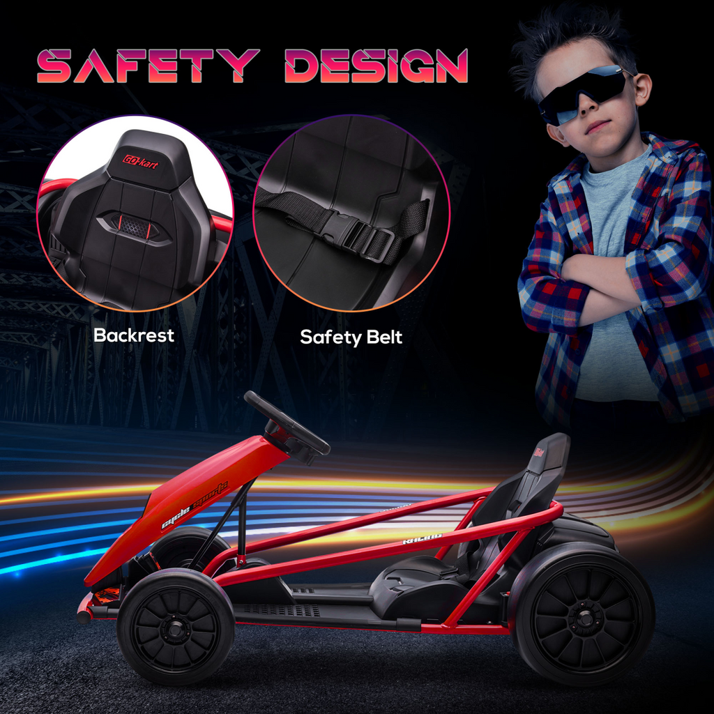 24V Electric Go Kart for Kids with Music, Horn Honking, Slow Start