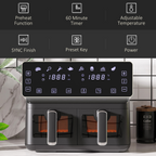 Dual Air Fryer 8L Family Size w/ 2 Basket 8 Presets Cookbook Timer 2500W