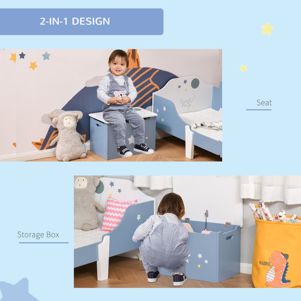 Kids Wooden Toy Box Children Storage Chest Organiser Side Handle Blue