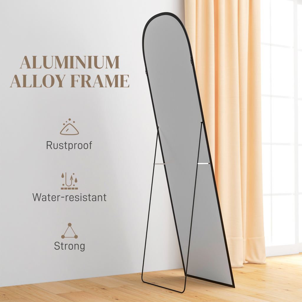 Full Length Mirror with Aluminium Alloy Frame Hanging or Leaning Black