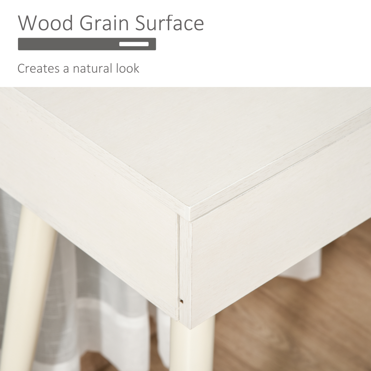 Dressing Table Vanity Set Makeup Desk with Round Mirror Cushioned Stool White