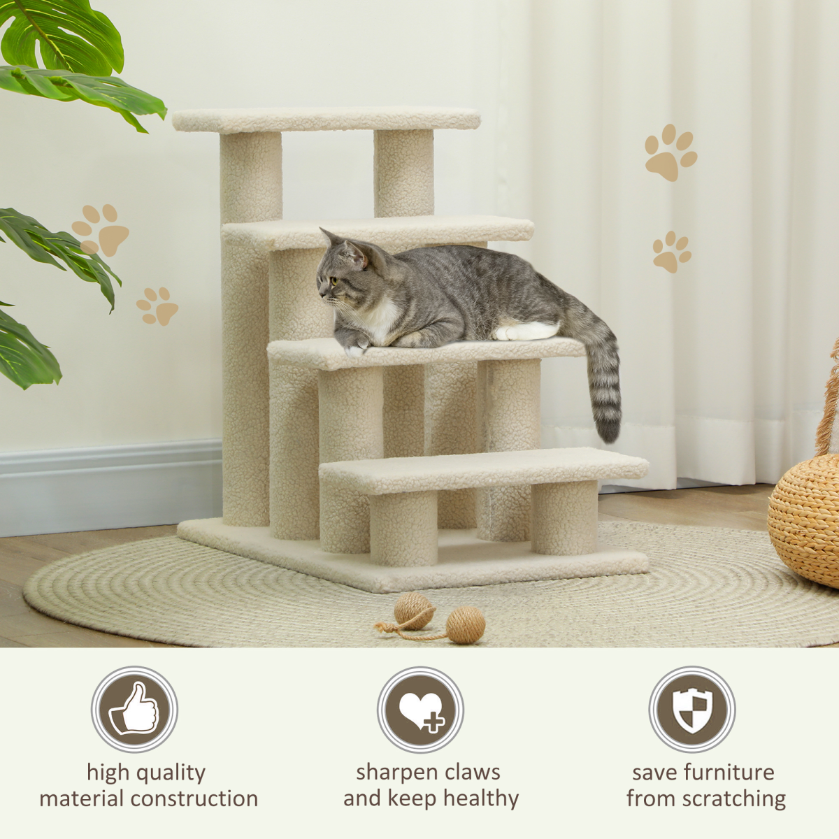 Pet Ramp Stairs 4 Steps Cat Tree Ladder Safety Steps Climbing Frame Brown