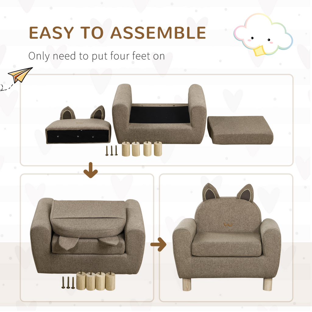 Kids Mini Sofa Toddler Chair Children Armchair for Bedroom Playroom Brown