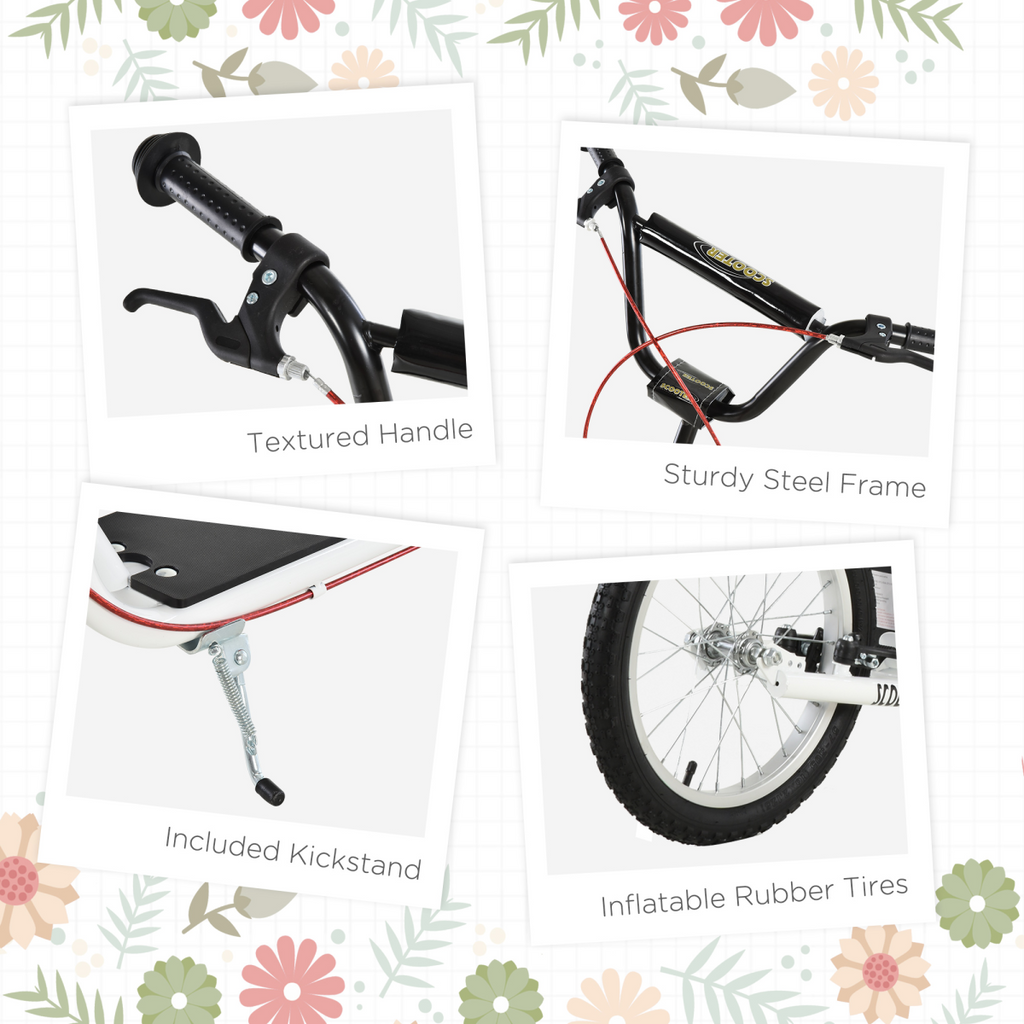 90-96cm Kids Kick Scooter Adjustable Handlebar Inflatable Wheels White