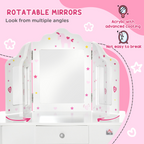 Kids Vanity Table & Stool Girls Dressing Set with Rotatable Mirror Drawer