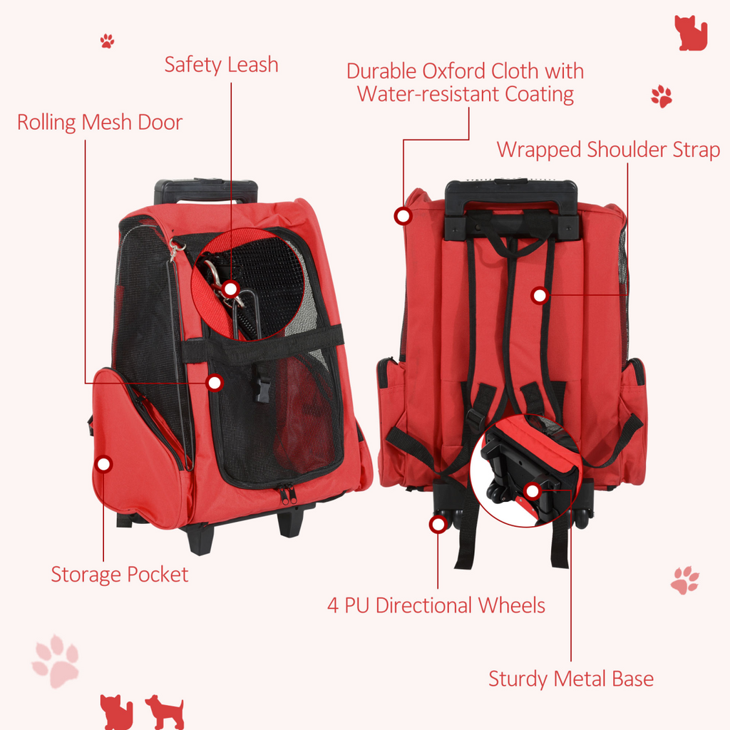 Pet Travel Backpack Bag Cat Puppy Dog Carrier with Trolley and Telescopic Handle