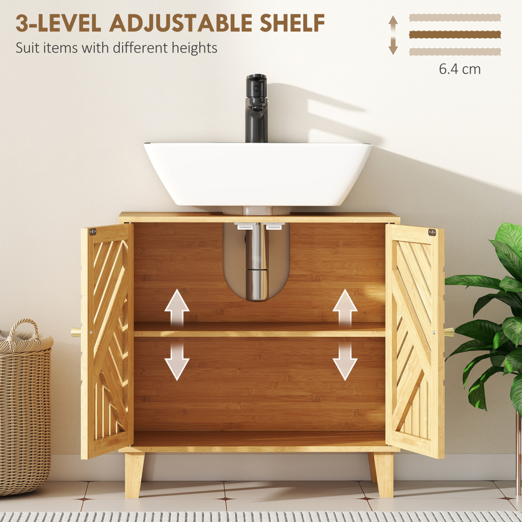 Bamboo Bathroom Under Sink Cabinet with Adjustable Shelf, Natural
