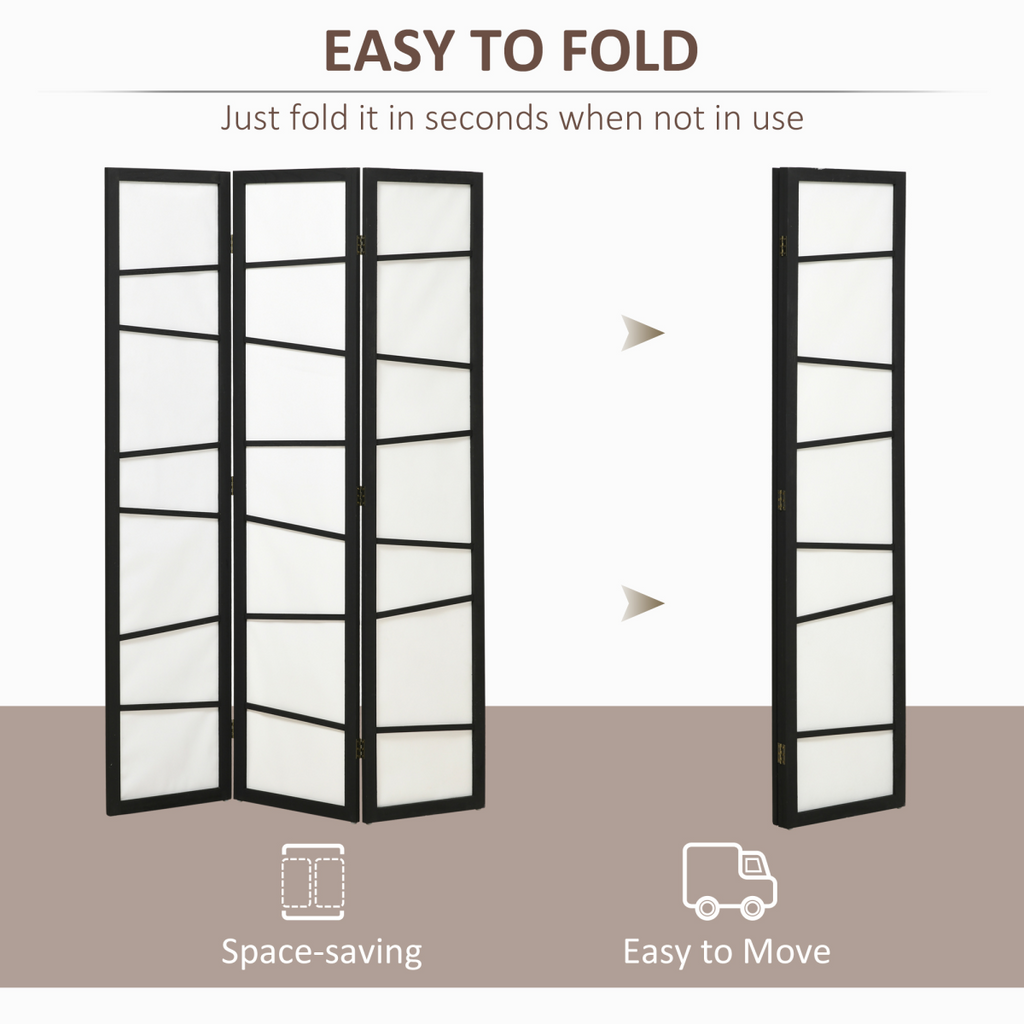 Folding Room Divider 3 Panel Privacy Screen Protector with Wooden Frame