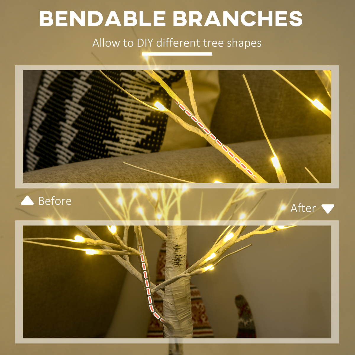 4ft Artificial White Birch Tree Light 72 Warm White Pre-Lit LED Light