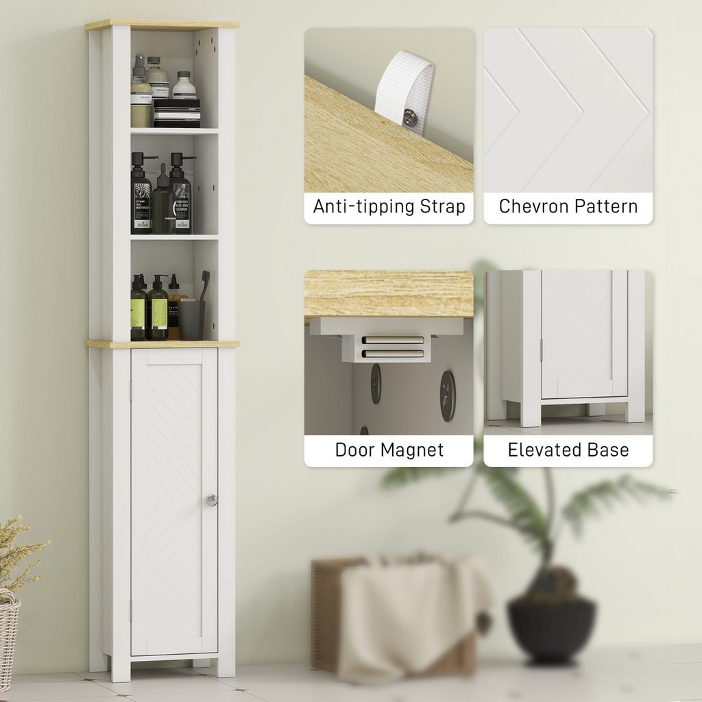 kleankin Slim Bathroom Storage Unit with Open Compartment, White