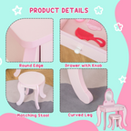 Kids Vanity Table & Stool Girls Dressing Set Make Up Desk with Mirror