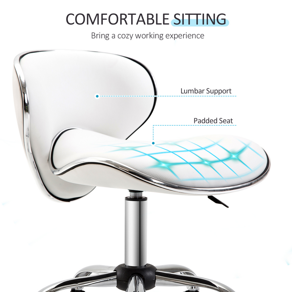 Office Chair Beauty Salon Rolling Technician Stool Chair Low Back White HOMCOM